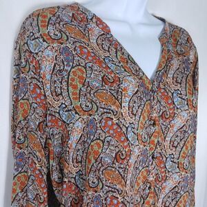 Grand & Greene Shirt Womens L Paisley Floral Boho Button Front Y2K Style Relax